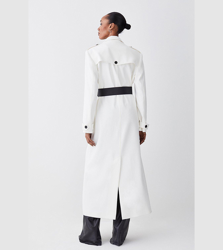 Compact Stretch Belted Double Breasted Maxi Coat | Karen Millen