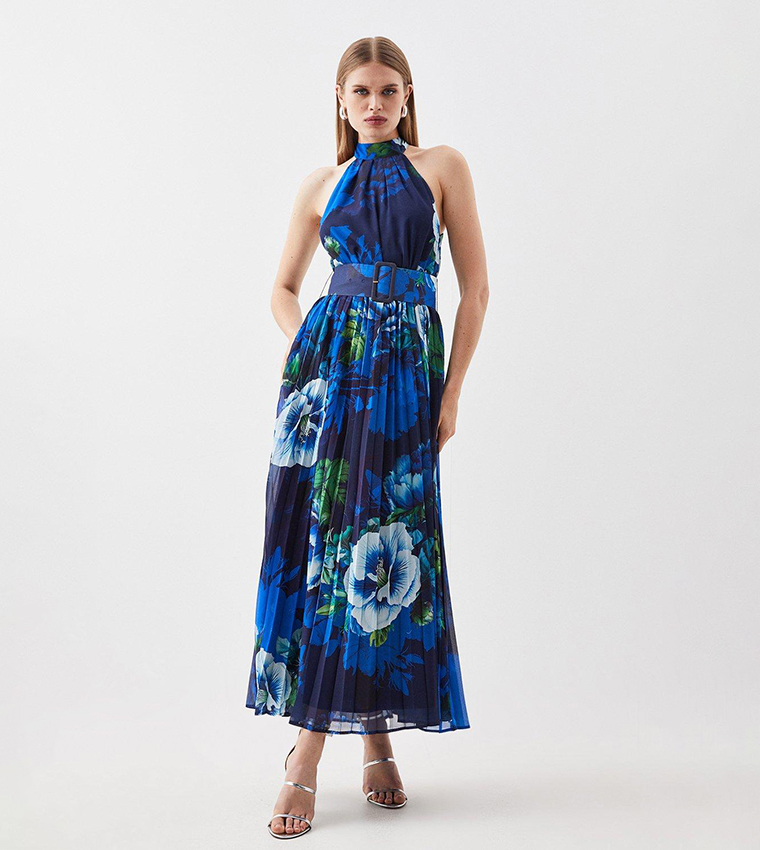 Buy Karen Millen Petite Rose Print Pleated Maxi Dress In FLORAL 6thStreet UAE