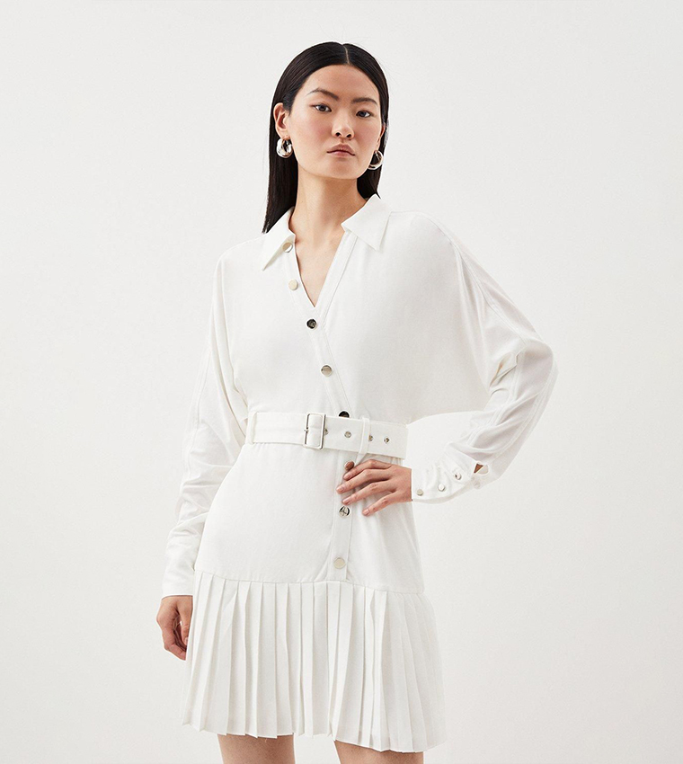 Buy Karen Millen Jersey And Georgette Mix Belted Pleat Mini Dress