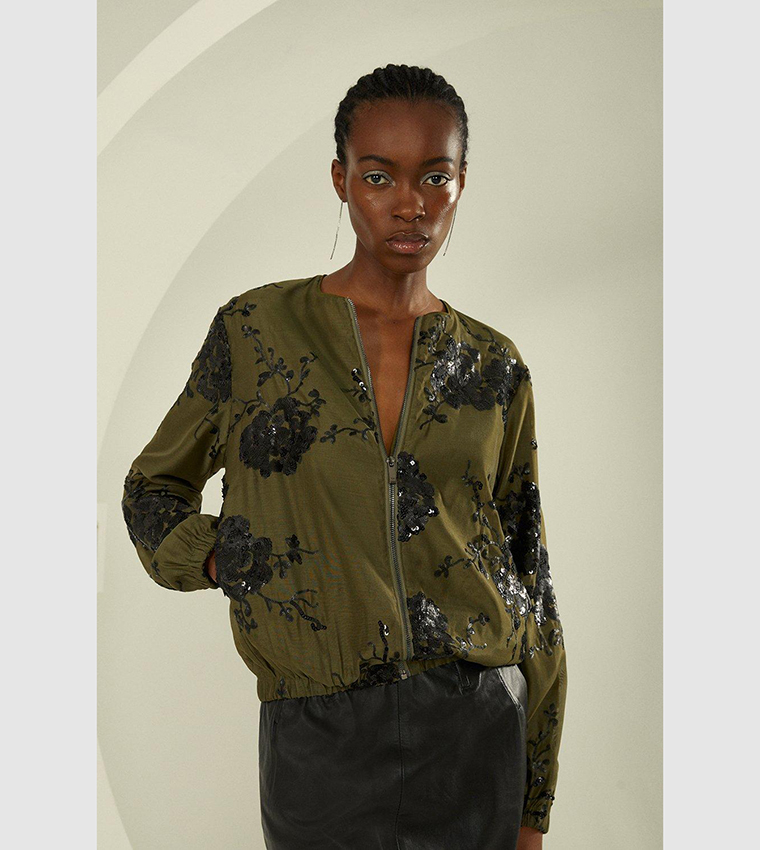 Khaki sequin outlet jacket