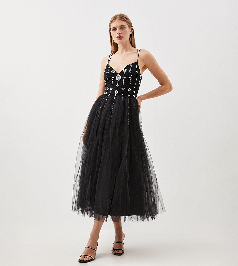 Tulle midi dress outlet in black