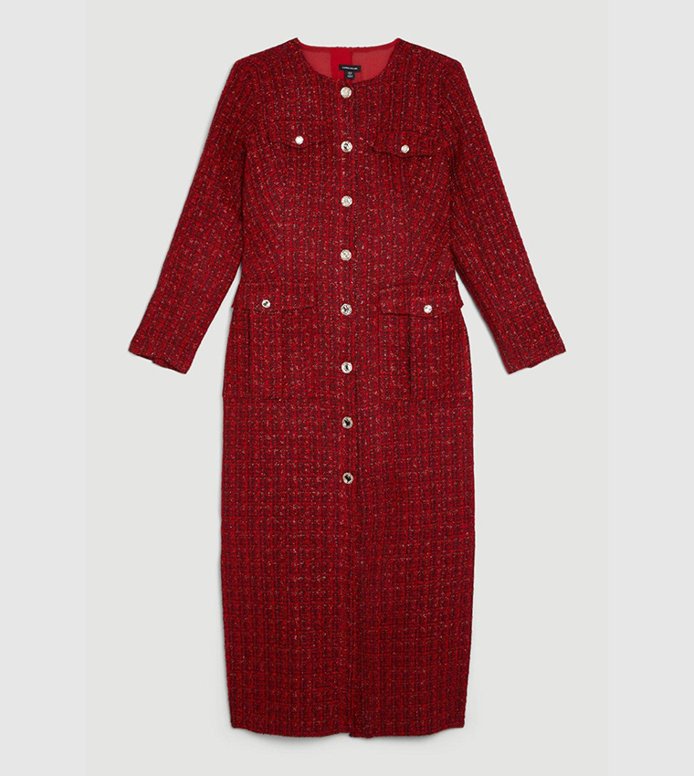 tailored sparkle boucle pocket detail long sleeve midi dress Clothing Karen Millen Black Dress Long Sleeve Midi Dresses Tailored Sparkle Boucle Pocket Detail Long Sleeve