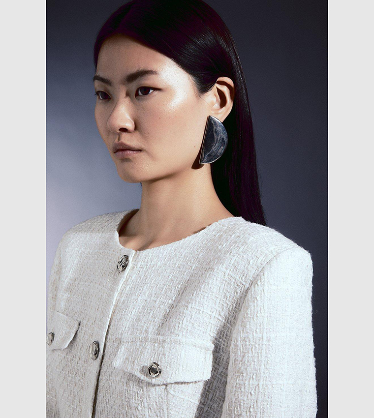 tailored sparkle boucle pocket detail long sleeve midi dress Buy Karen Millen Tailored Sparkle Boucle Pocket Detail Long Sleeves Midi Dress In Ivory