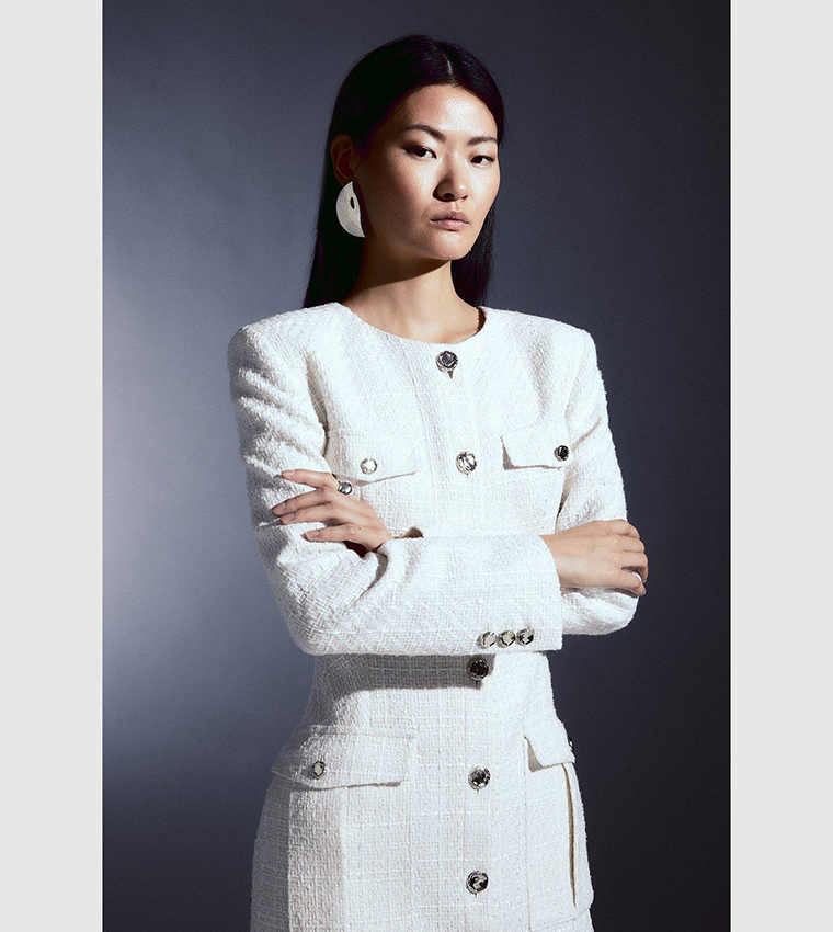 tailored sparkle boucle pocket detail long sleeve midi dress Buy Karen Millen Tailored Sparkle Boucle Pocket Detail Long Sleeves Midi  Dress In Ivory