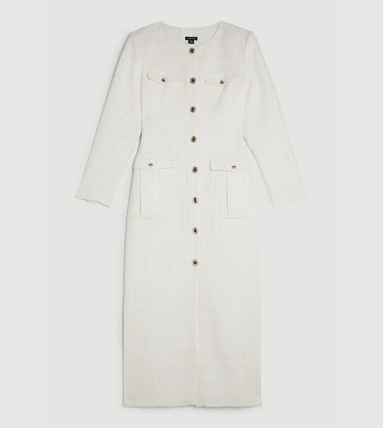 tailored sparkle boucle pocket detail long sleeve midi dress Buy Karen Millen Tailored Sparkle Boucle Pocket Detail Long Sleeves Midi  Dress In Ivory