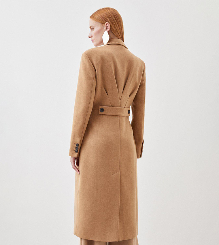 Buy Karen Millen Wool Blend Double Breasted Tailored Coat In Camel