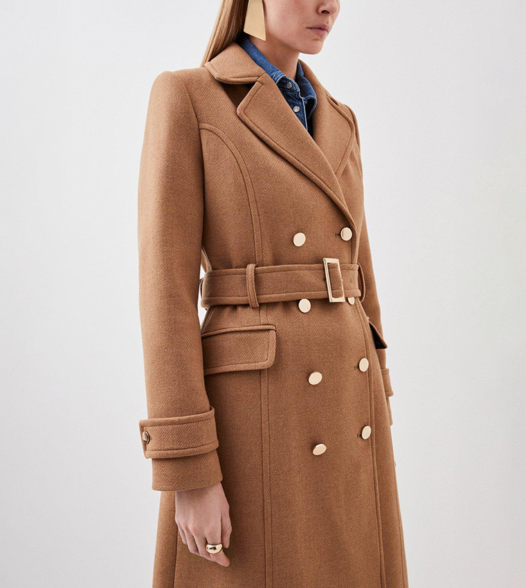 Buy Karen Millen Italian Wool Stitch Detail Trench Coat In Brown ...