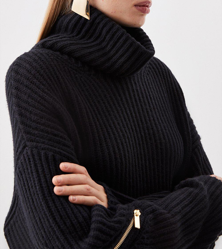 Buy Karen Millen Cashmere Blend Roll Neck Zip Detail Sweater In Black 6thStreet Bahrain