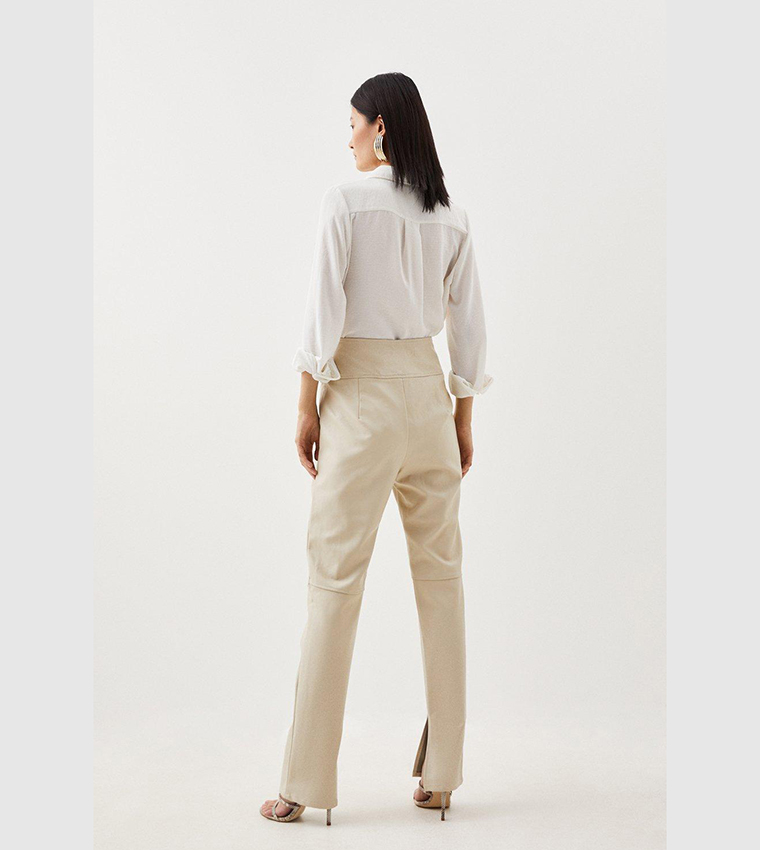 Buy Karen Millen Faux Leather Split Hem Detail Leggings In Ivory