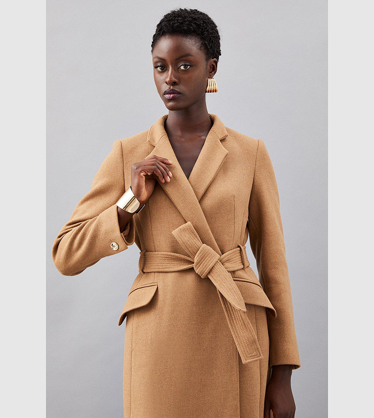 Buy Karen Millen Italian Wool Forever Notch Neck Maxi Coat In Camel