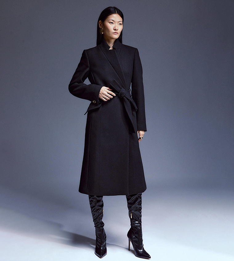 Black wool store midi coat