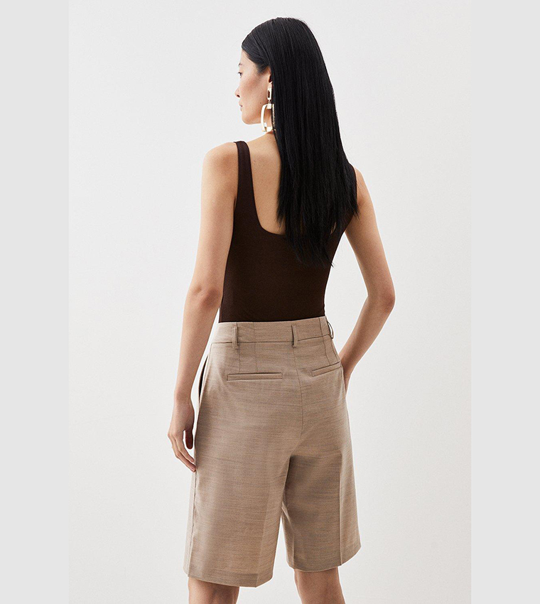 Tailored Linen Blend High Waist Shorts | Karen Millen