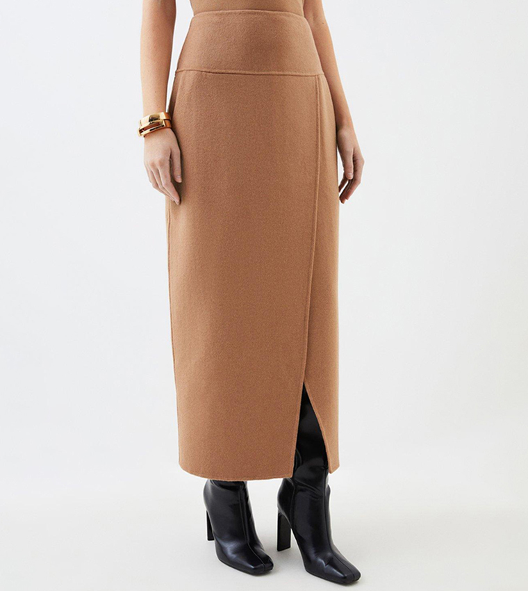 Buy Karen Millen Tailored Splittable Wool Blend Maxi Skirt In Camel ...