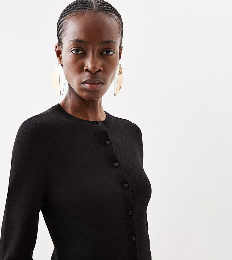 Buy Karen Millen Premium Viscose Blend Body Contouring Knit Cardigan In  Black