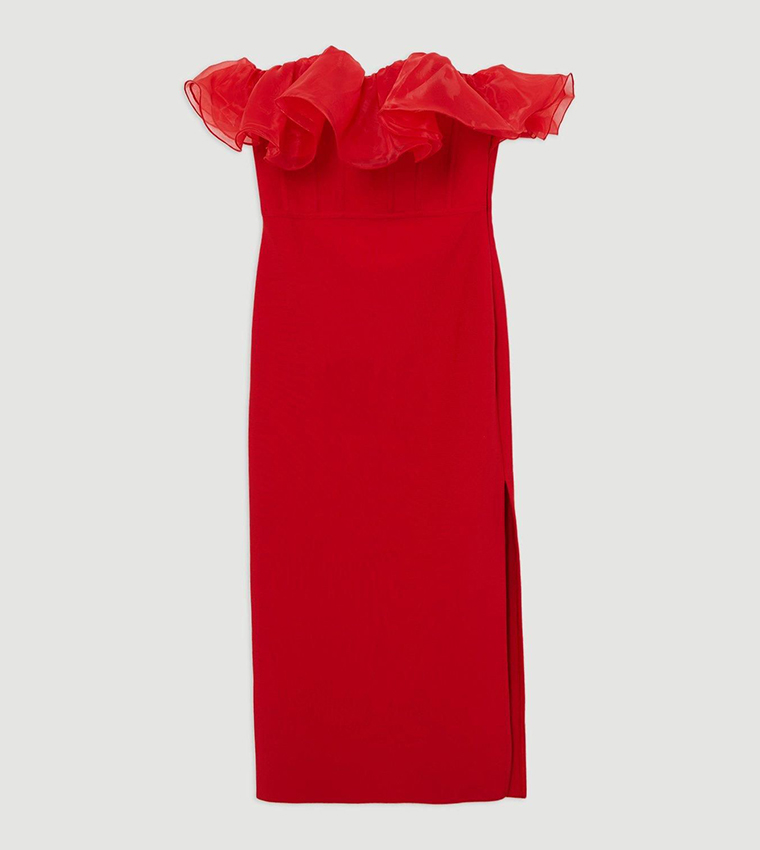 Bandage Figure Form Organza Frill Knit Midi Dress