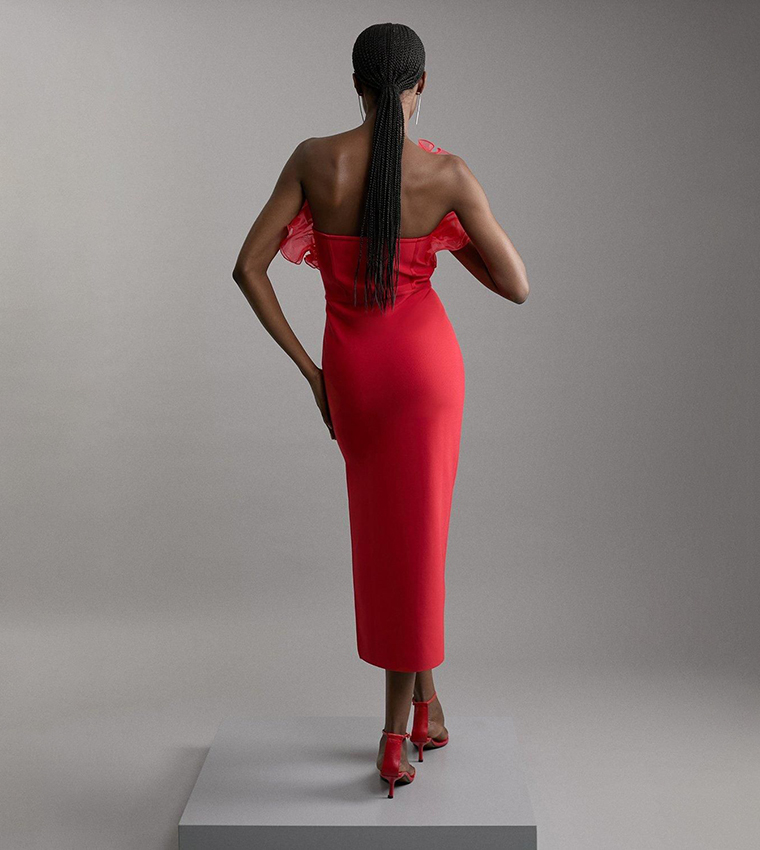 Bandage Figure Form Organza Frill Knit Midi Dress