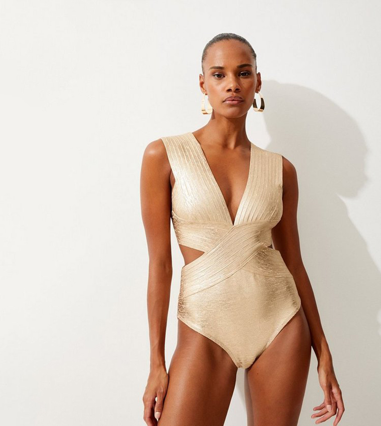 Trim Detail Plunge Swimsuit | Karen Millen