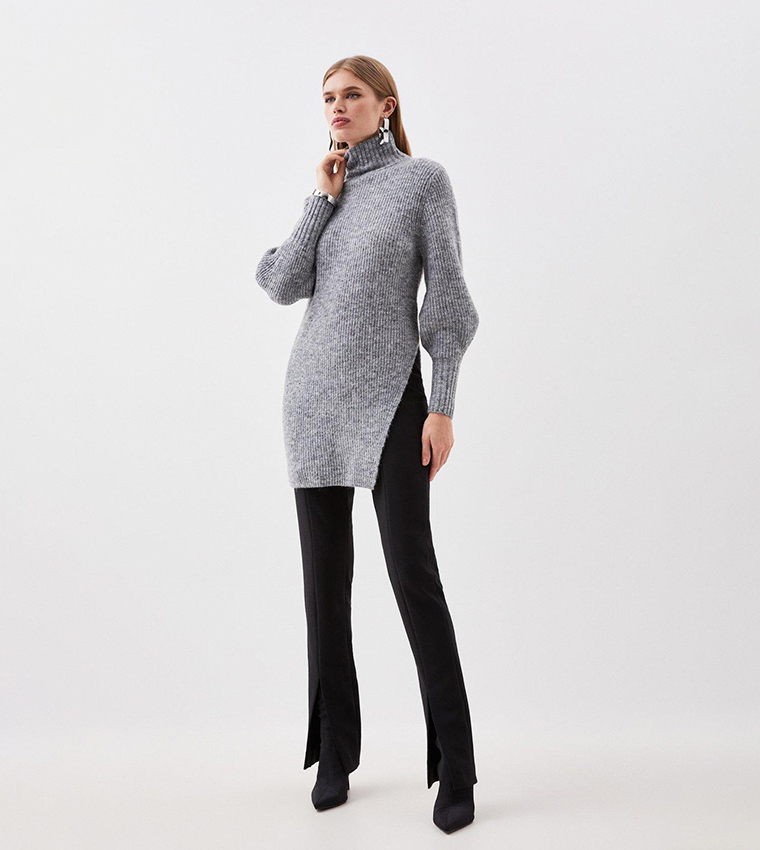 Boucle Knit Oversized Striped Sweater With Scarf | Karen Millen