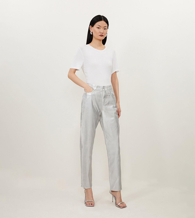 High Rise Slim Fit Silver Foiled Jeans