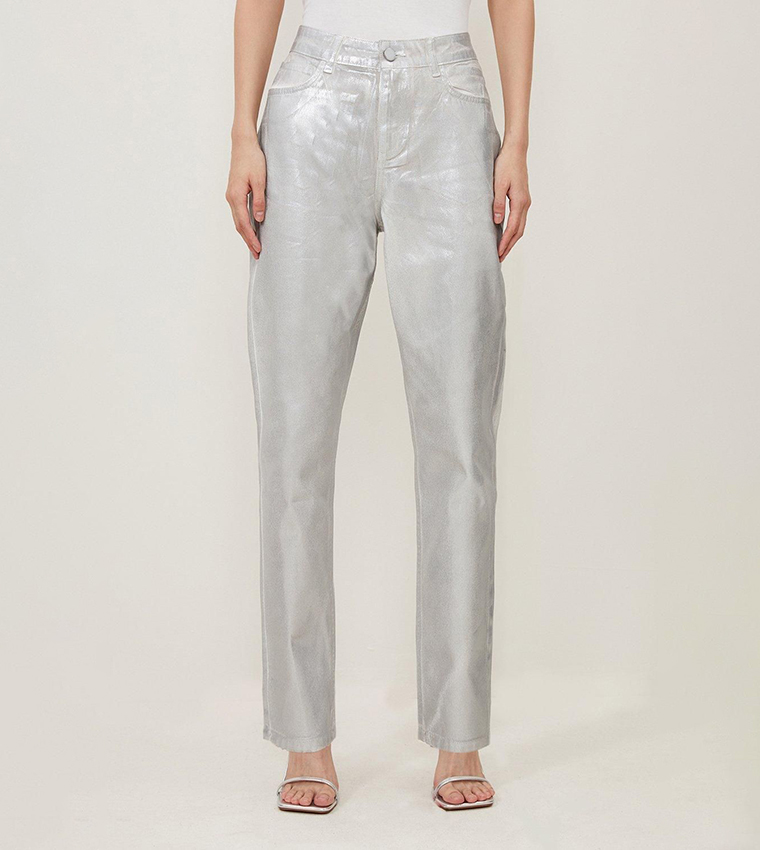 High Rise Slim Fit Silver Foiled Jeans