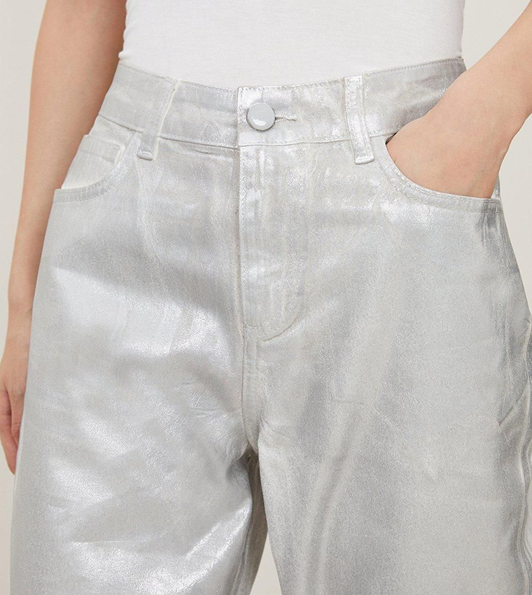 High Rise Slim Fit Silver Foiled Jeans