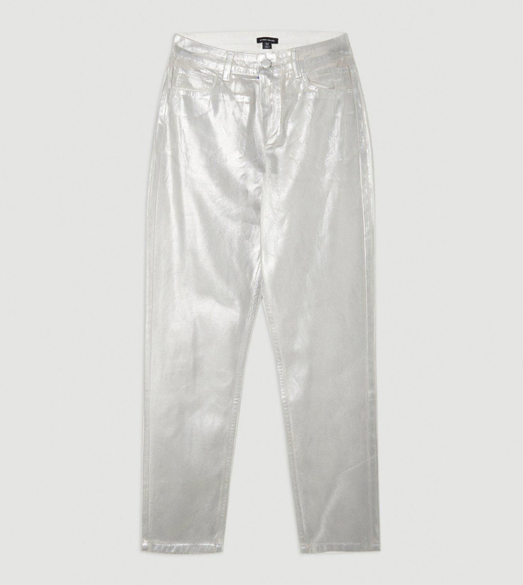 High Rise Slim Fit Silver Foiled Jeans