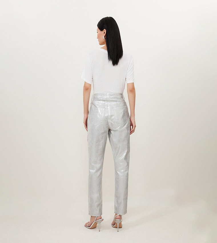 High Rise Slim Fit Silver Foiled Jeans