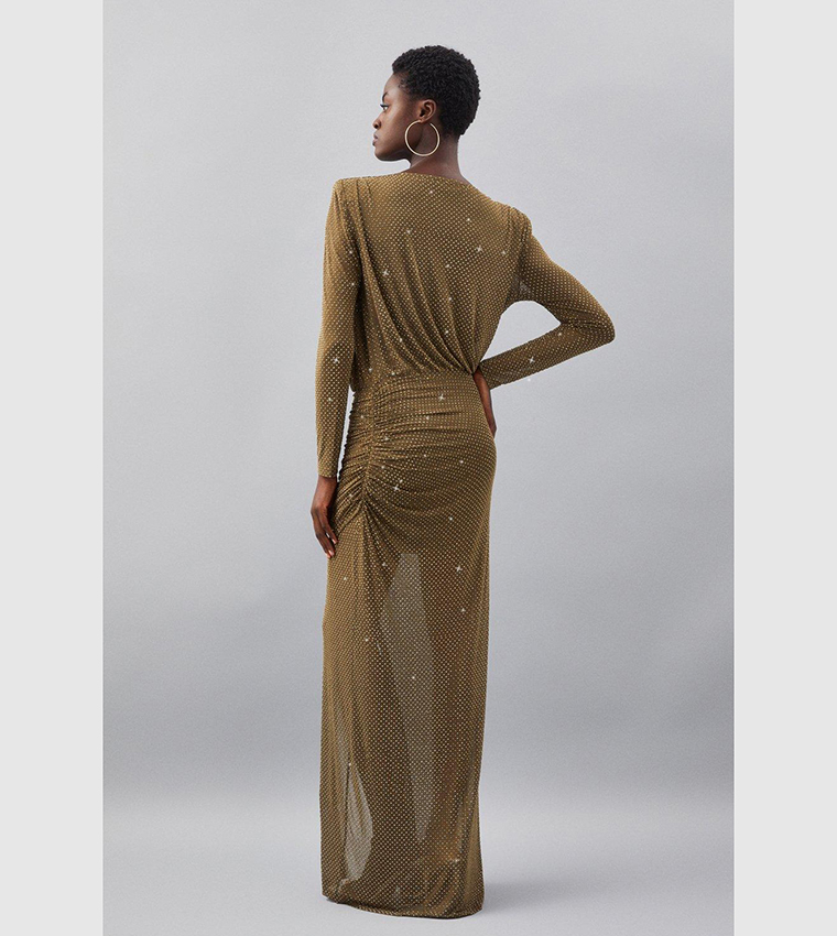 Buy Karen Millen Jersey Hotfix Maxi Dress In Khaki 6thStreet Kuwait