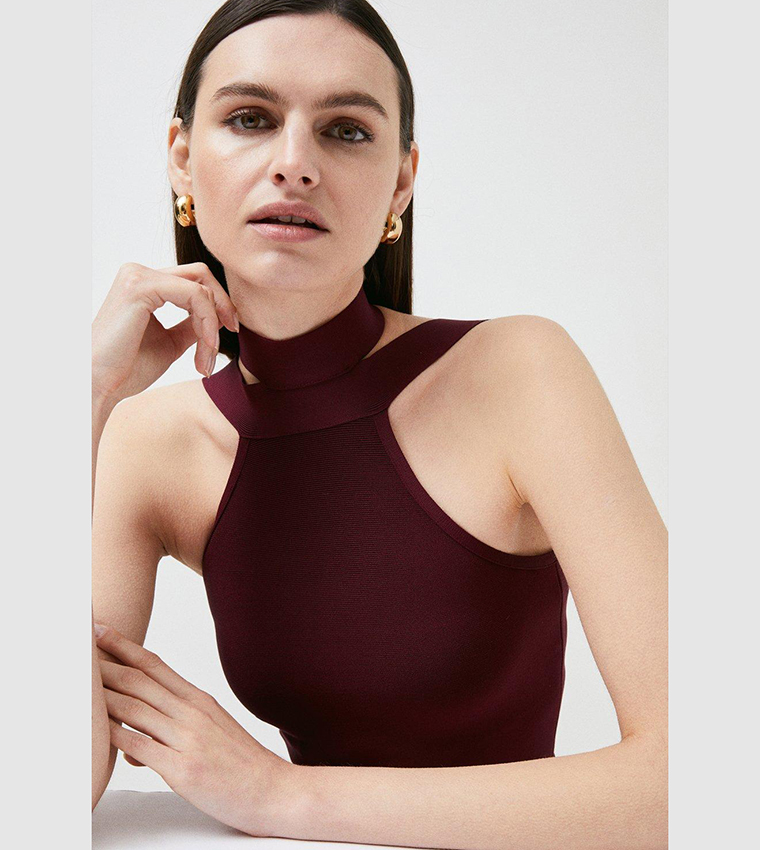 Buy Karen Millen Figure Form Bandage Halter Neck Knit Top In Burgundy ...