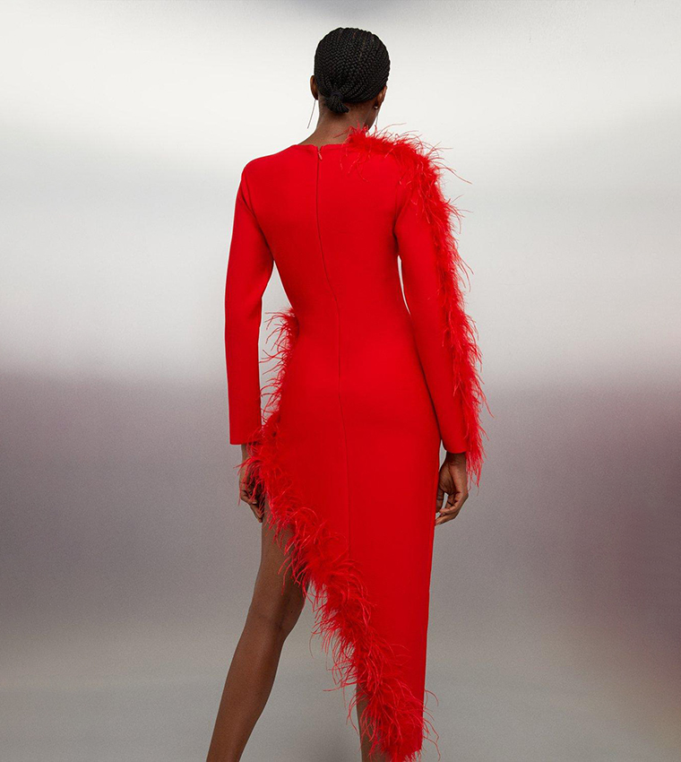 Buy Karen Millen Figure Form Bandage Knit Split Feather Hem Maxi Dress In Red | 6thstreet Oman Buy Karen Millen Figure Form Bandage Knit Split Feather Hem Maxi Dress In Red | 6thstreet Oman