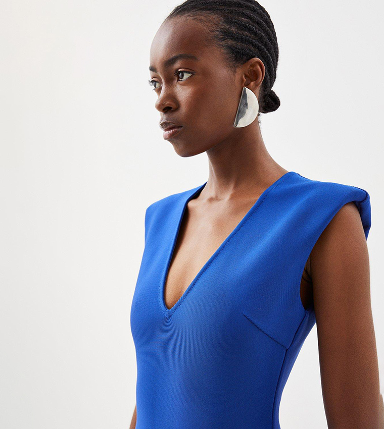 Figure Form Bandage Knit Shoulder Detail Midaxi Dress