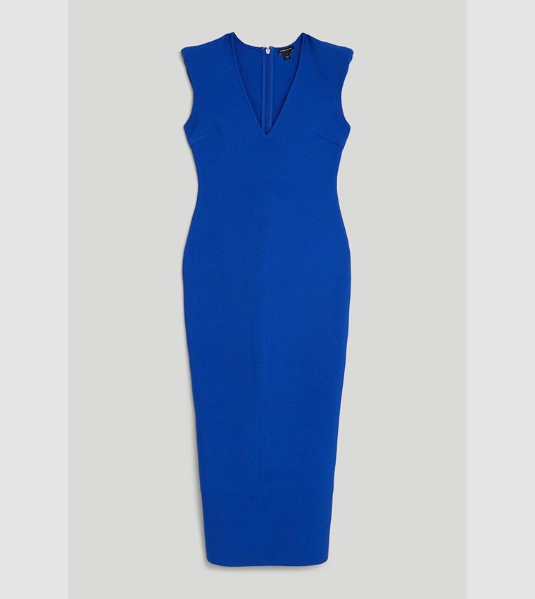 Figure Form Bandage Knit Shoulder Detail Midaxi Dress