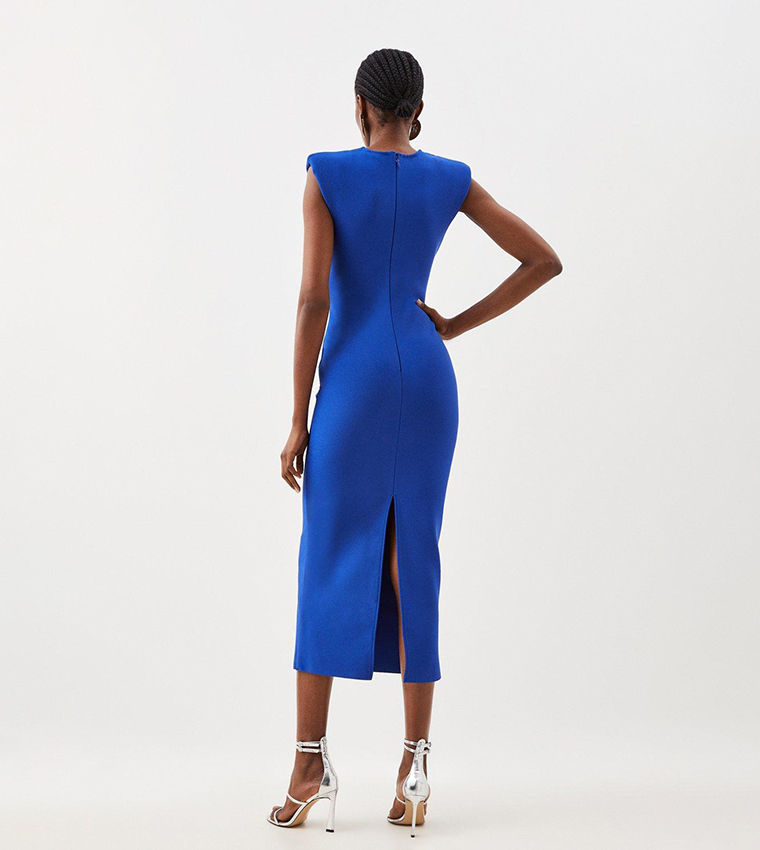 Figure Form Bandage Knit Shoulder Detail Midaxi Dress