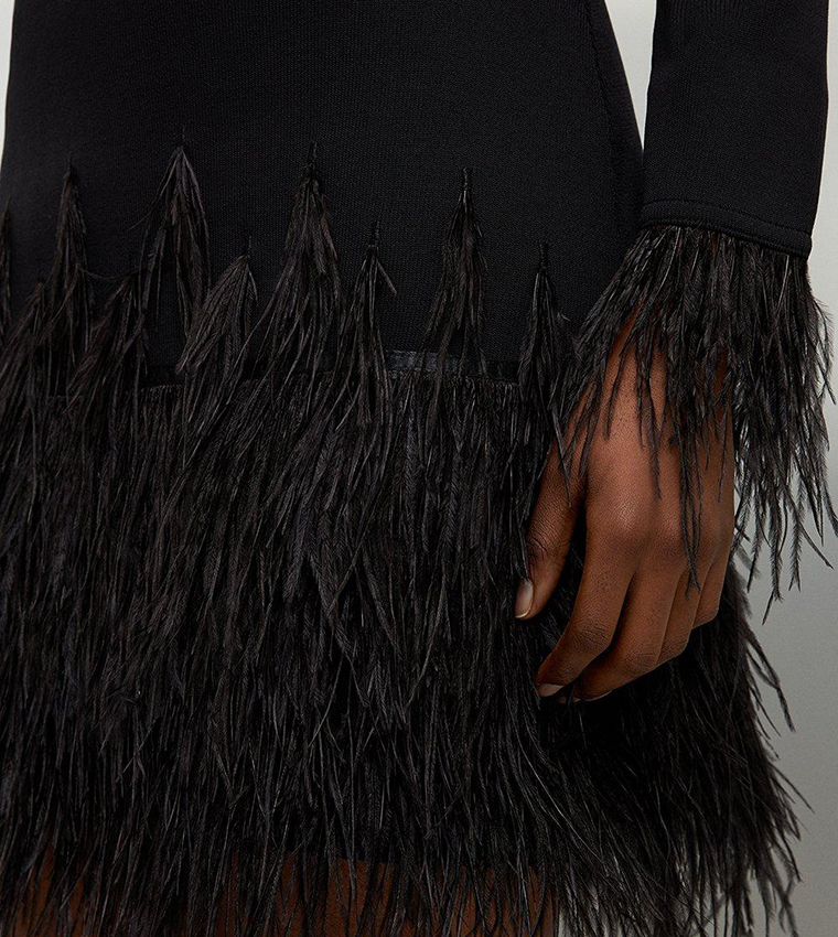 Viscose Blend Feather Detail Knit Mini Dress