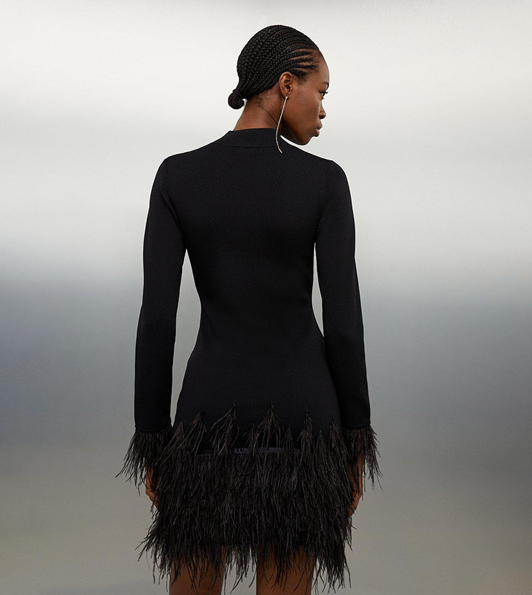 Viscose Blend Feather Detail Knit Mini Dress