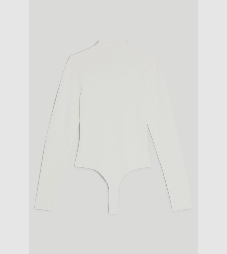 Buy Karen Millen Premium Viscose Blend Body Contouring Knit Bodysuit Top In  Ivory