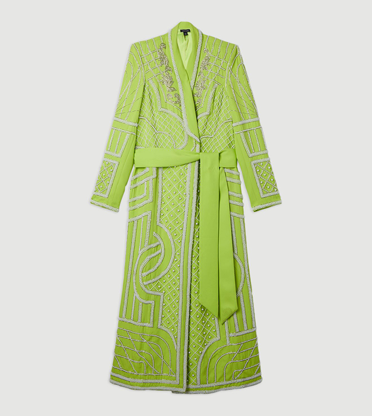 Crystal Embellished Woven Maxi Blazer Dress