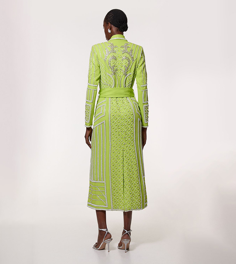 Crystal Embellished Woven Maxi Blazer Dress