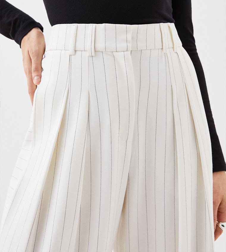 Buy Karen Millen Tailored Compact Stretch Pinstriped High Waisted Wide Leg  Trousers In Ivory