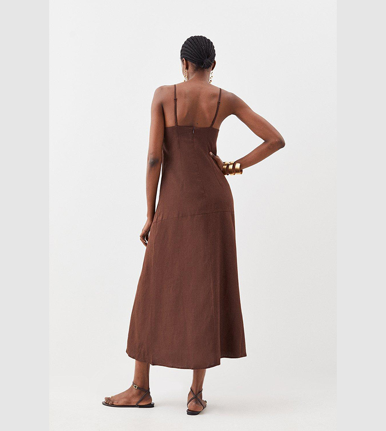 Buy Karen Millen Tailored Linen Slit Detail Strappy Maxi Dress In CHOCOLATE  | 6thStreet Saudi Arabia