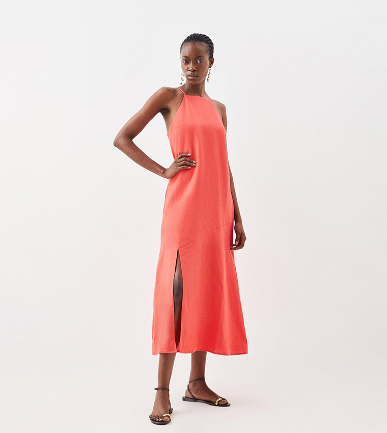 Soft Tailored Asymmetric Cami Midi Dress | Karen Millen