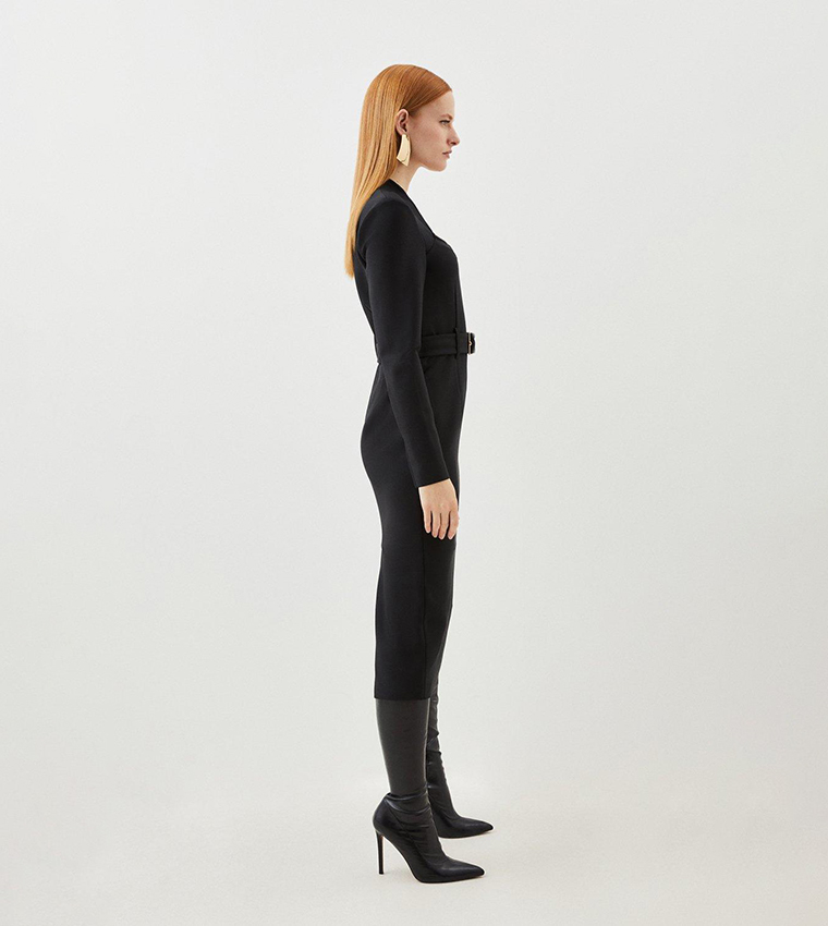 Bandage Figure Form Knit Belted Midi Dress