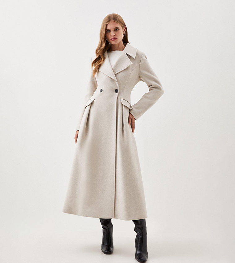 Buy Karen Millen Lydia Millen ItalianTailored Flared Skirt Midaxi Coat In Beige 6thStreet Oman