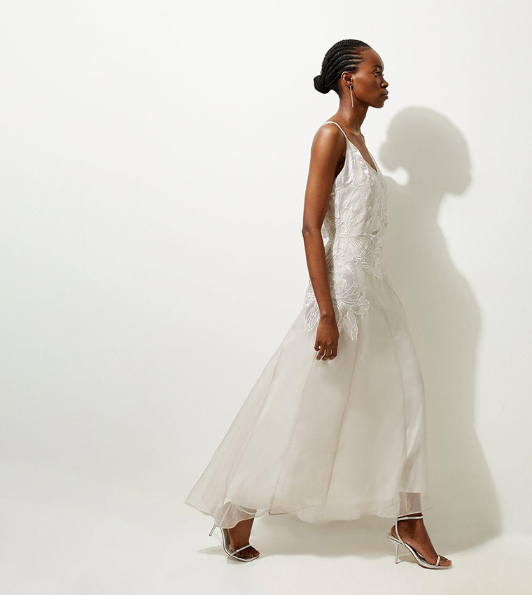 Satin Applique Woven Maxi Dress