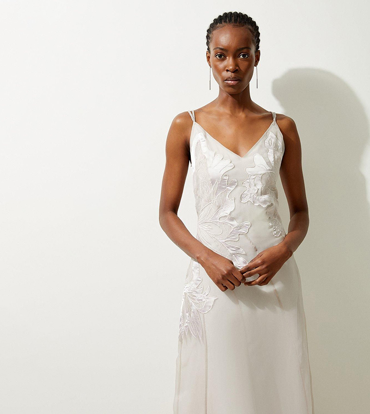 Satin Applique Woven Maxi Dress