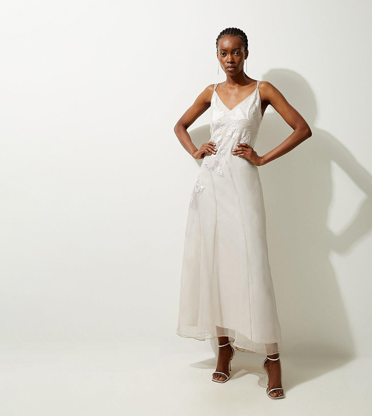 Satin Applique Woven Maxi Dress