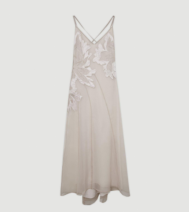 Satin Applique Woven Maxi Dress