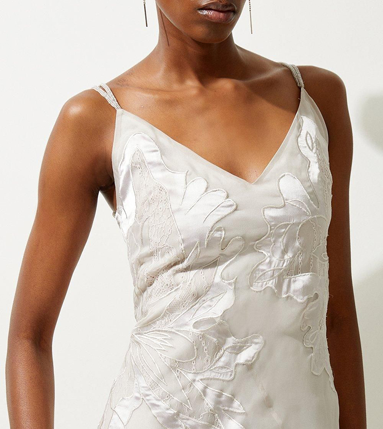 Satin Applique Woven Maxi Dress