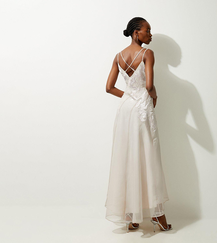 Satin Applique Woven Maxi Dress