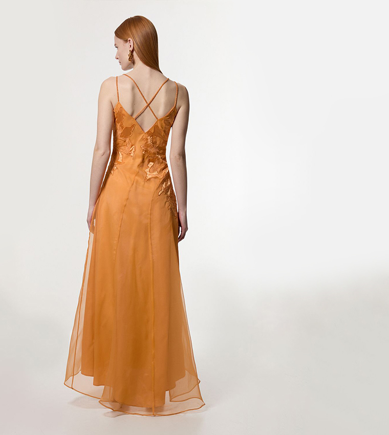 Satin Applique Woven Maxi Dress